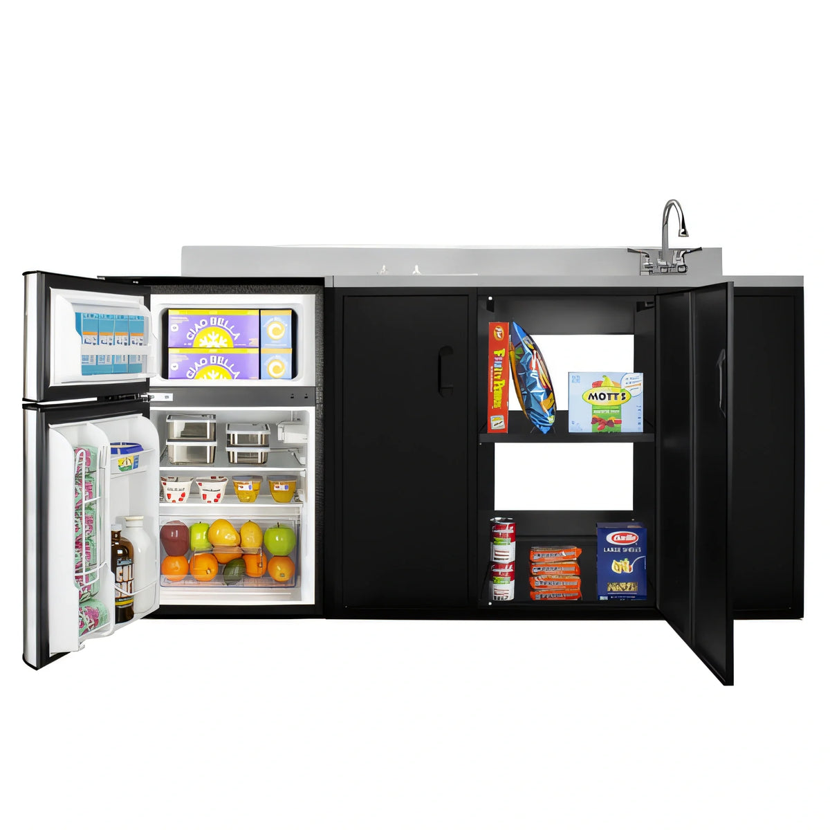 Summit Commercial Summit Appliance CK72ADASINKR 72-Inch ADA All-in-One Kitchenette, Sink, 2-Burner Cooktop, 3.2 Cu. Ft. Refrigerator-Freezer