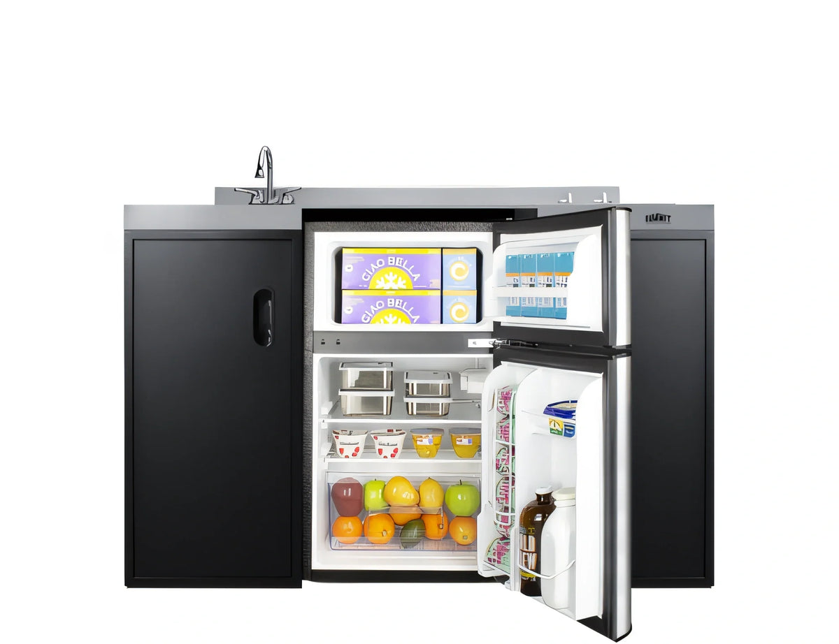 Summit Commercial CK55ADASINKL 54-Inch Freestanding All-in-One Kitchenette with 2-Burner Cooktop, Sink, 3.2 cu. ft. Refrigerator and Storage