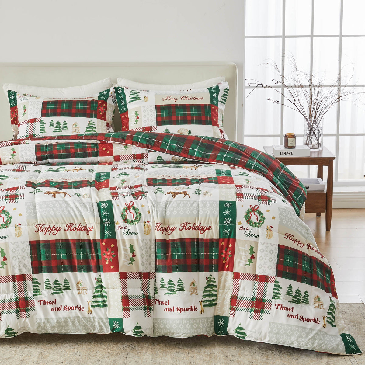 Reversible Christmas Comforter and Sham Set - Holiday / Lodge Odette Collection