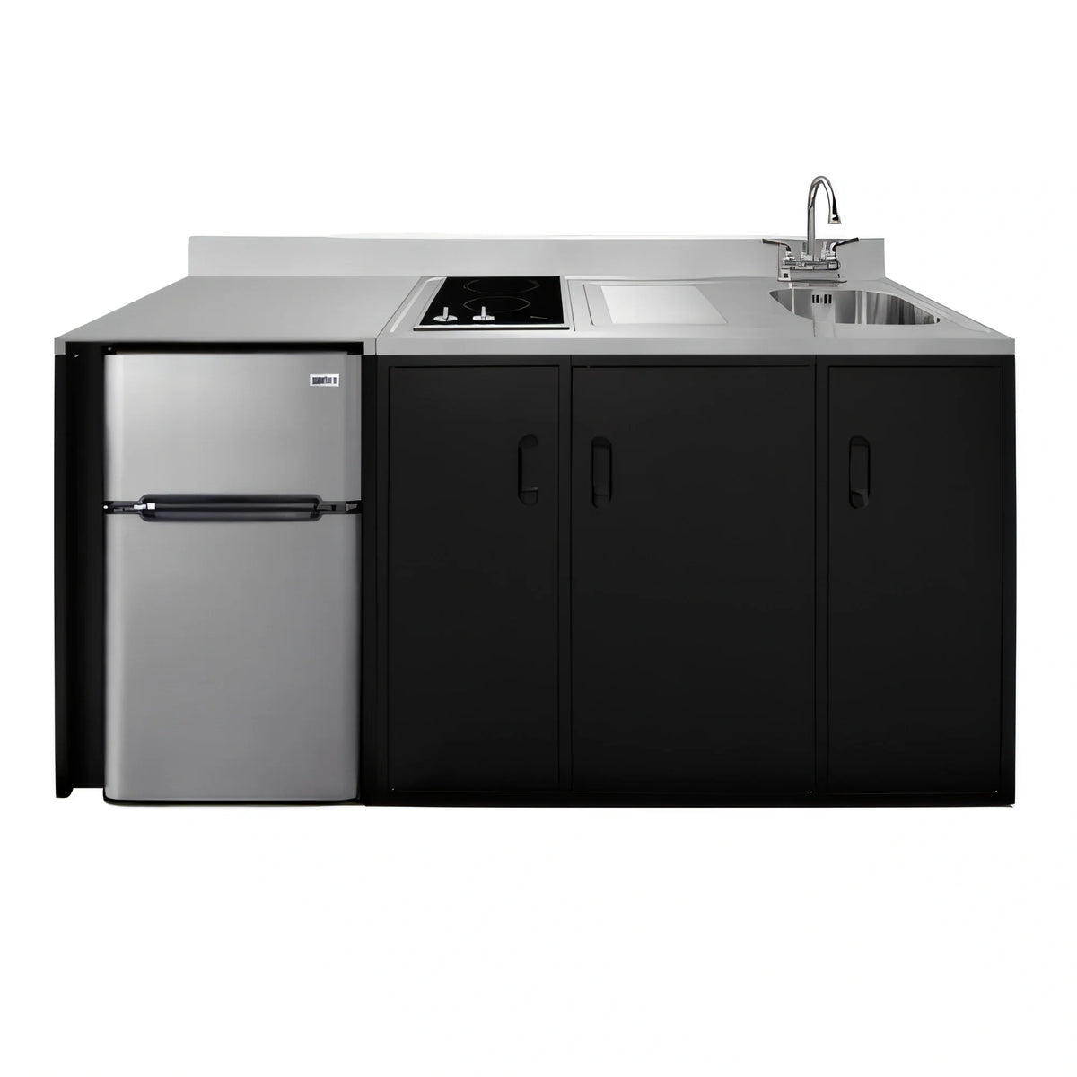 Summit Commercial Summit Appliance CK72ADASINKR 72-Inch ADA All-in-One Kitchenette, Sink, 2-Burner Cooktop, 3.2 Cu. Ft. Refrigerator-Freezer