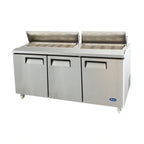 Atosa MSF8308GR Three-Section Mega Top Sandwich/Salad Prep Refrigerator, 72.7-Inch, 30-Pan, Rear-Mounted Self-Contained, Stainless Steel