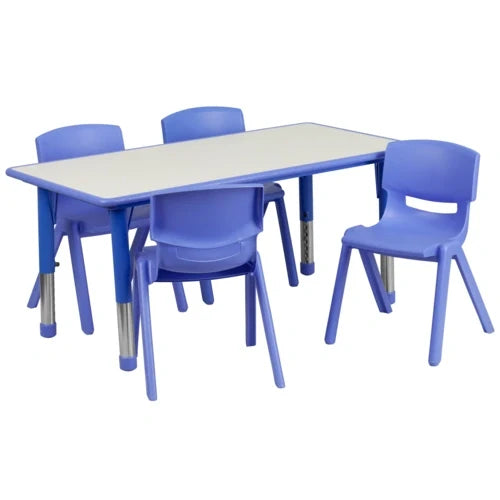 Flash Furniture Emmy YU-YCY-060-0034-RECT-TBL-BLUE-GG Preschool Rectangular Activity Table Set with 4 Stacking Chairs, Adjustable Height, Grey/Blue