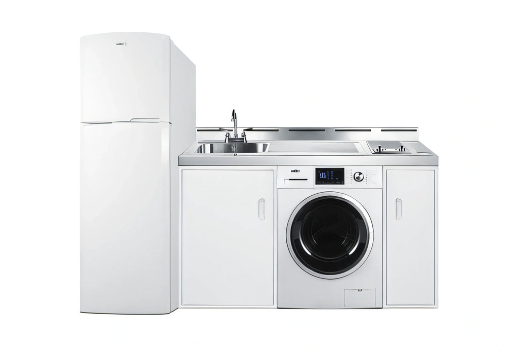 Summit Commercial Summit Appliance ACKSPWD821G 83-Inch All-In-One Kitchenette with Radiant Cooktop, Refrigerator/Freezer, Sink & Washer/Dryer