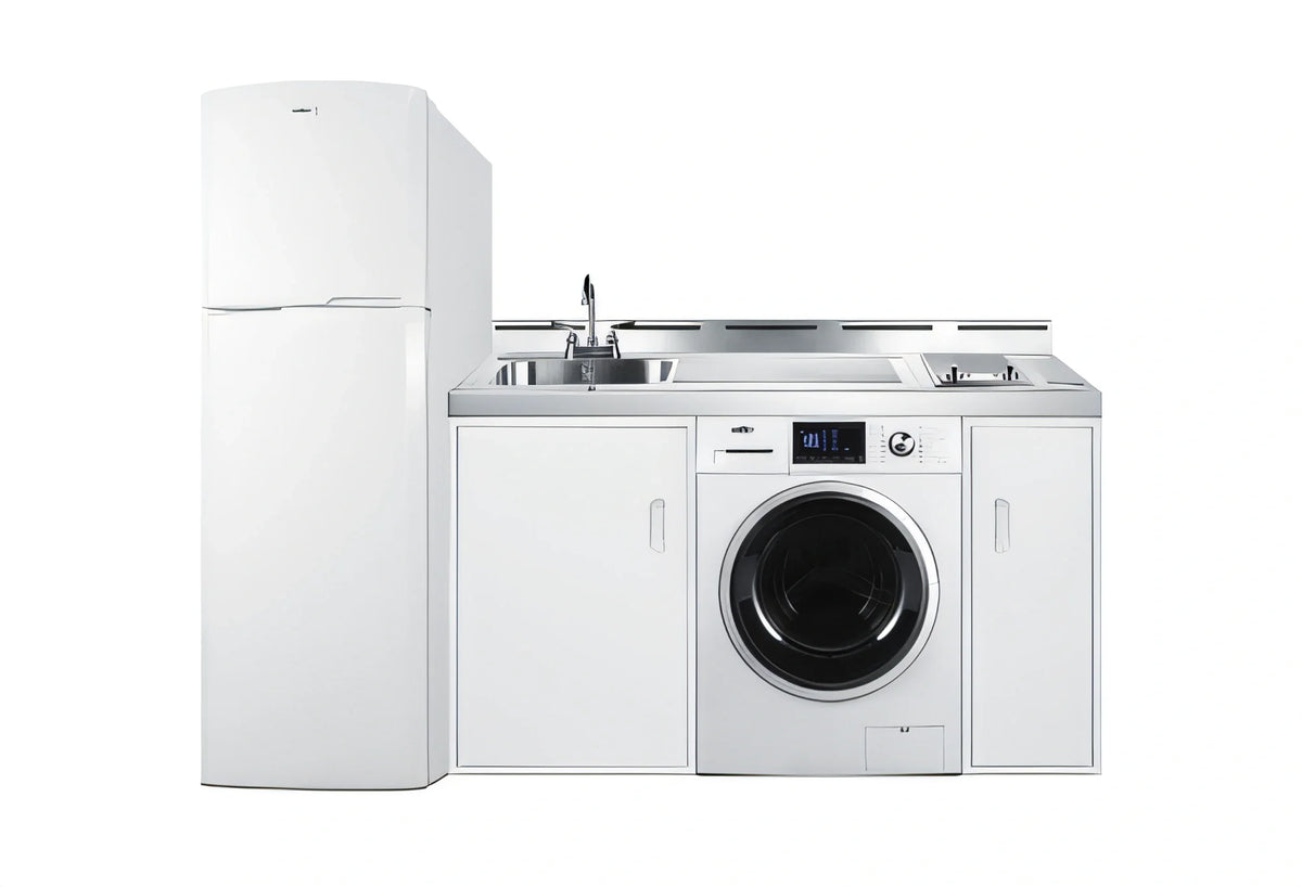 Summit Commercial Summit Appliance ACKSPWD821G 83-Inch All-In-One Kitchenette with Radiant Cooktop, Refrigerator/Freezer, Sink & Washer/Dryer