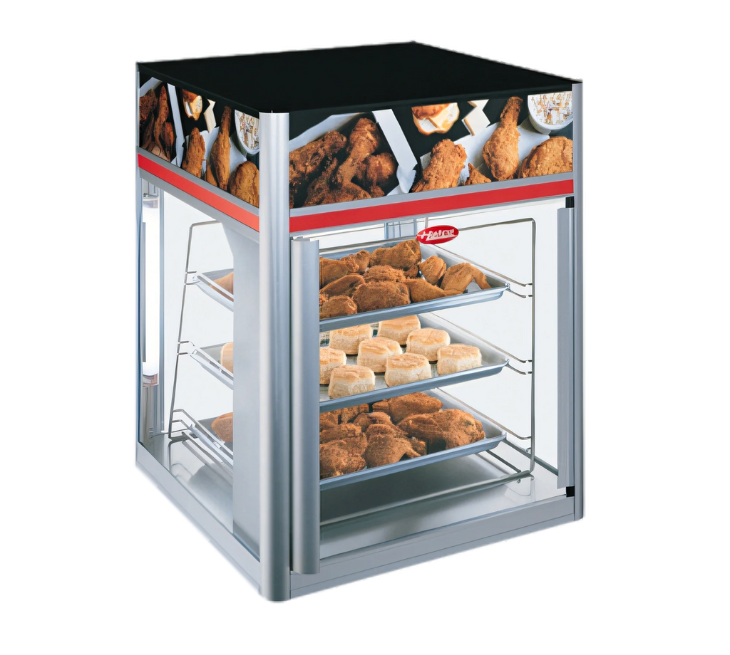 Hatco Flav-R-Savor® FSD-2X 2-Door Countertop Hot Food Holding and Display Cabinet with Stationary 3-Tier Pan Rack, LED Lighting, 120V