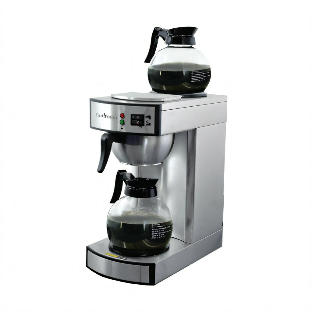 Omcan 44313 Commercial Drip Coffee Maker - Manual Pourover, Stainless Steel, 2 Glass Decanters and 2 Warmers