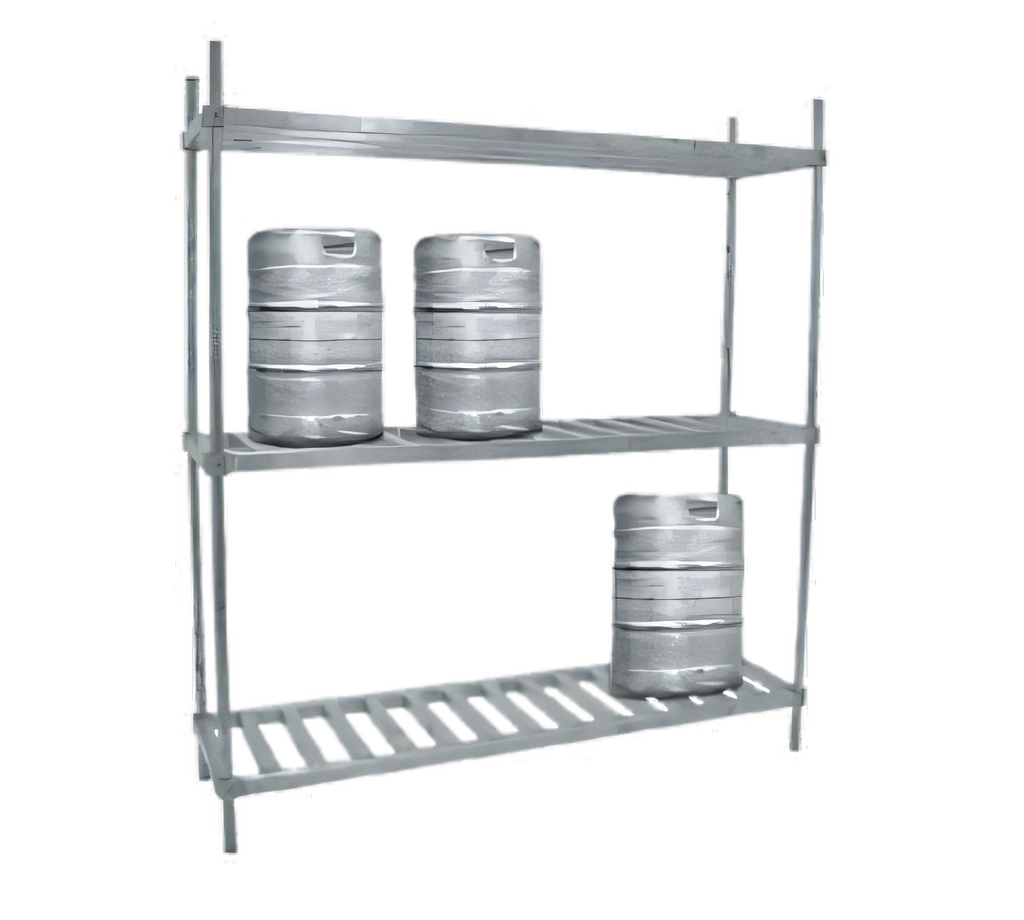 Advance Tabco KR-42 42-Inch Aluminum 3-Shelf Keg Rack, 4-Keg Capacity, Fully Adjustable 20-Inch-Deep Shelves