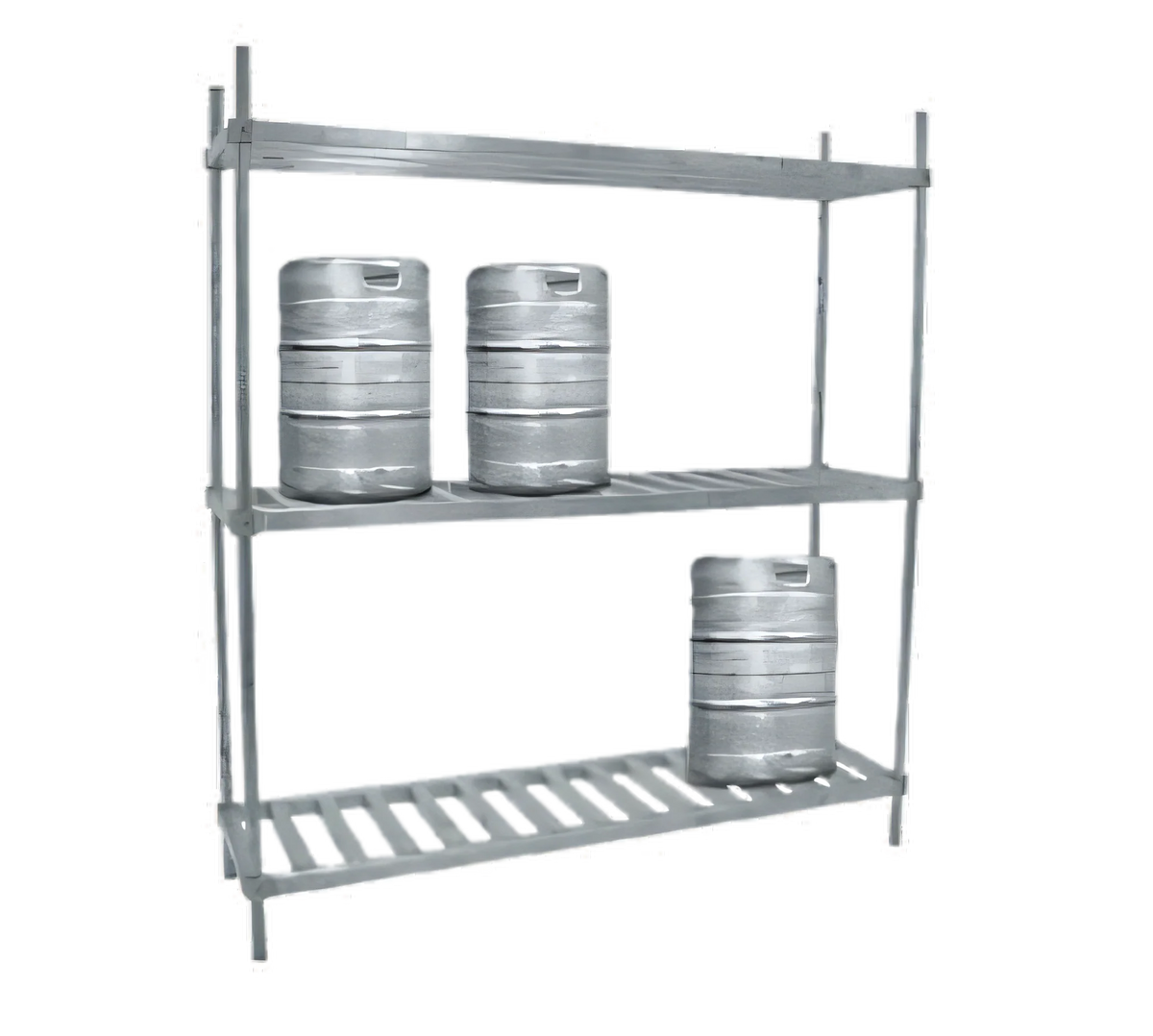 Advance Tabco KR-42 42-Inch Aluminum 3-Shelf Keg Rack, 4-Keg Capacity, Fully Adjustable 20-Inch-Deep Shelves