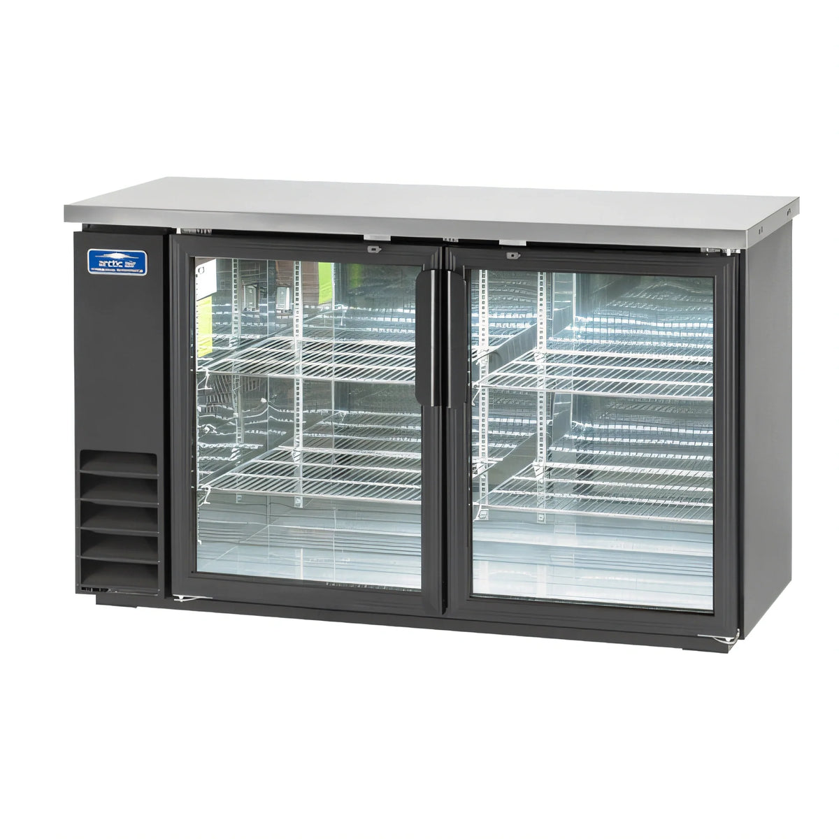 Arctic Air ABB60G Two-Section Glass Door Back Bar Refrigerator, 61-Inch, 16.7 Cu. Ft., Black, Side-Mounted Self-Contained