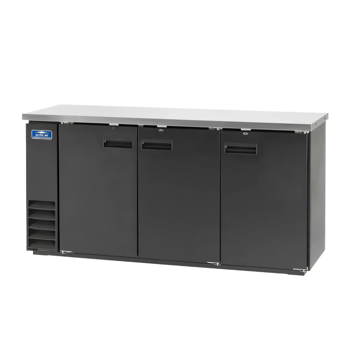 Arctic Air ABB72 73-Inch 3-Door Solid Door Back Bar Refrigerator, 20.7 Cu. Ft., Black Exterior, Stainless Steel Top