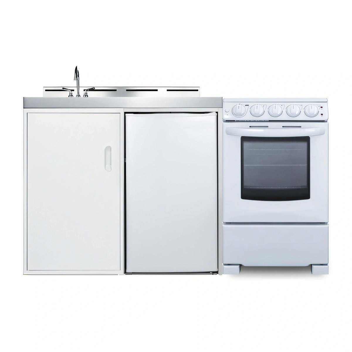 Summit Commercial ACK60ELSTW 58.88-Inch All-in-One Kitchenette with 4-Burner Electric Range, Refrigerator-Freezer, Sink and Storage