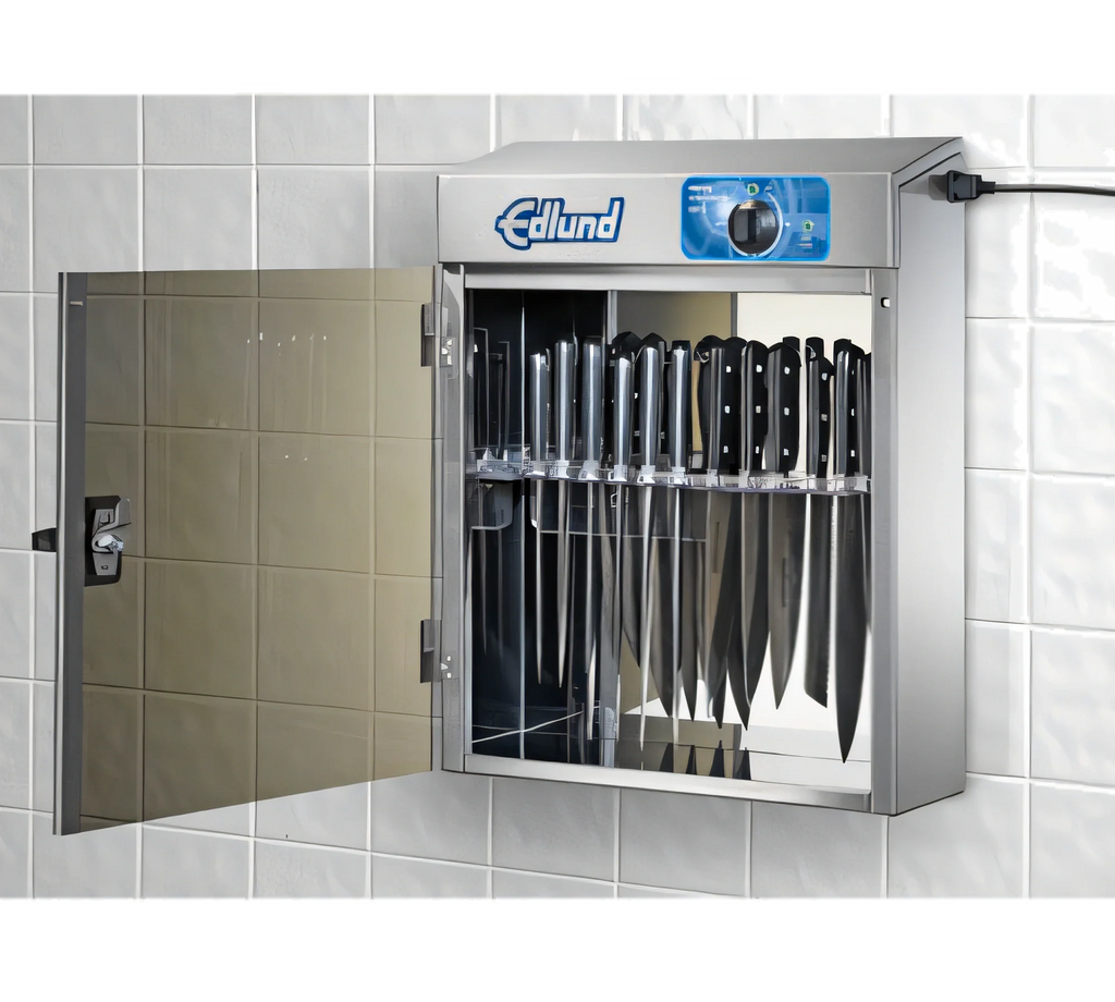 Edlund KSUV-18 UV Knife Sterilizer Cabinet, Stainless Steel, Countertop, 12-Knife Capacity, Mechanical Timer