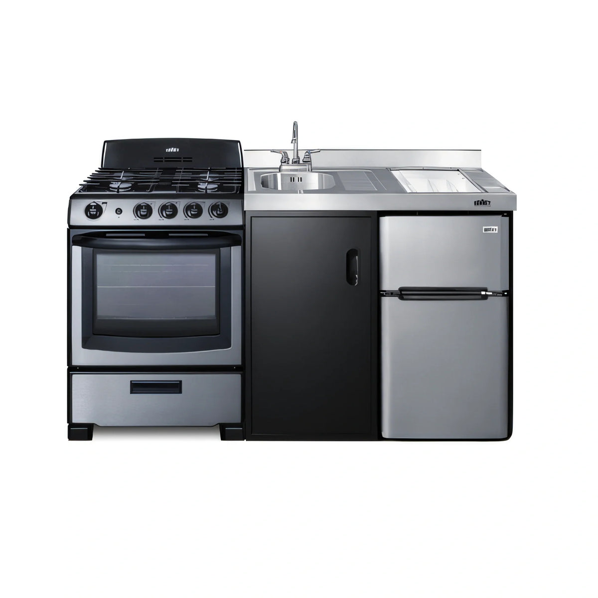 Summit Commercial Summit Appliance ACK63GASBSS 63-Inch All-in-One Kitchenette with Gas Range, Refrigerator, Sink & Stainless Steel Countertop