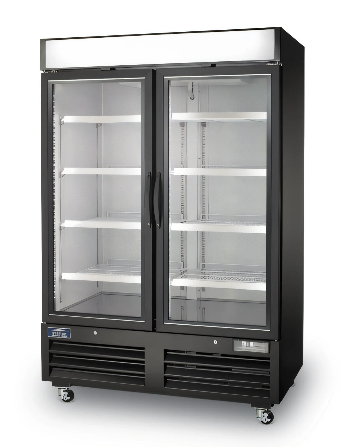 Arctic Air AFGDM49 54-Inch Two-Section Glass Door Merchandiser Freezer, 49 Cu. Ft., Black, Bottom-Mounted Self-Contained Refrigeration