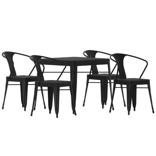 Flash Furniture SB-T11C4-T-BK-GG 5-Piece Indoor-Outdoor Table and Chair Set, 31.5-Inch Square Poly Resin Table, 4 Black Metal Chairs