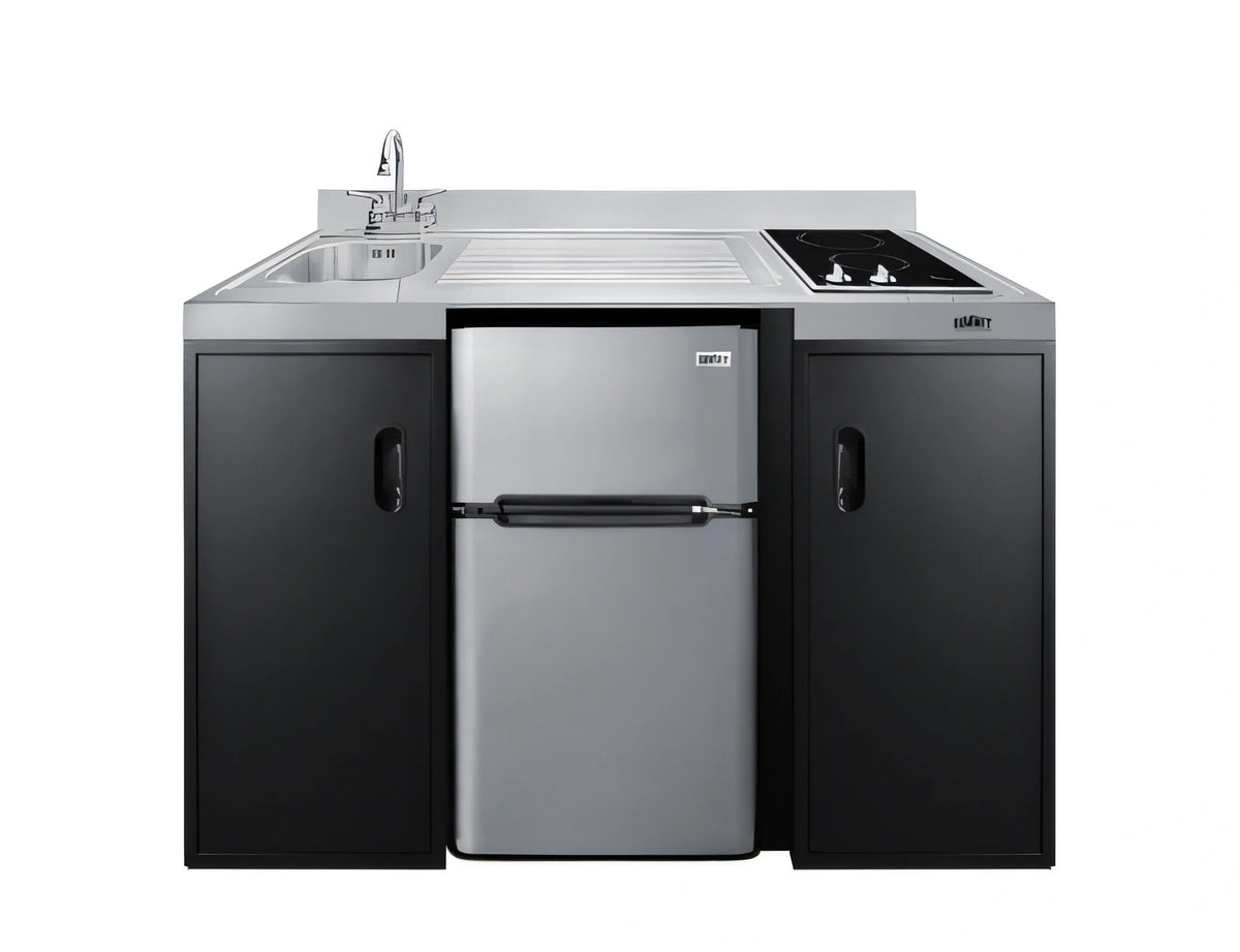 Summit Commercial CK55ADASINKL 54-Inch Freestanding All-in-One Kitchenette with 2-Burner Cooktop, Sink, 3.2 cu. ft. Refrigerator and Storage