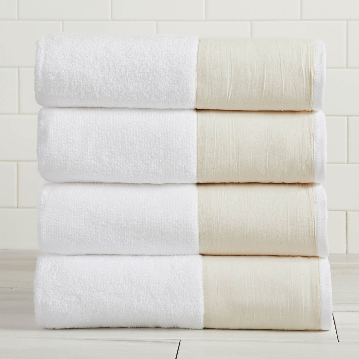 Cotton Linen-Like Border 6-Piece Towel Set - Priya Collection