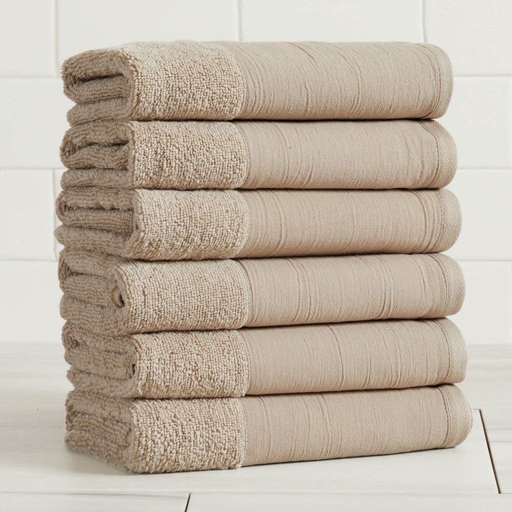 Cotton Linen-Like Border 6-Piece Towel Set - Priya Collection