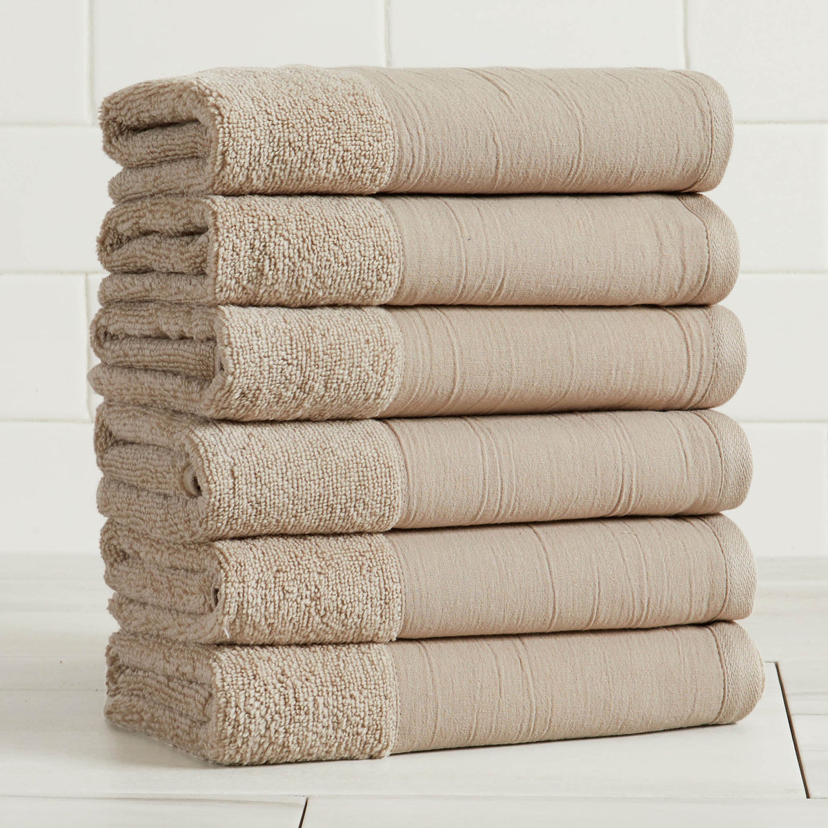 Cotton Linen-Like Border 6-Piece Towel Set - Priya Collection